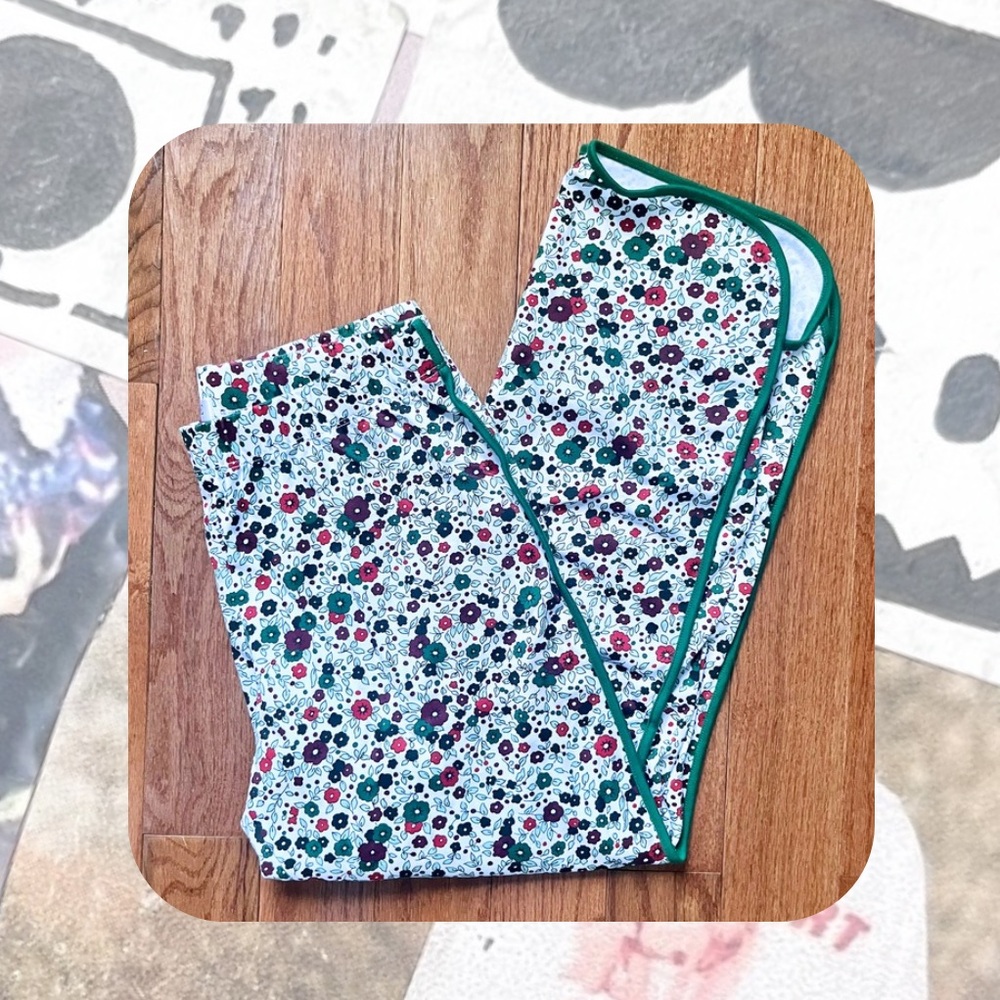 LAKE white & red floral print lounge wear with contrast green trim